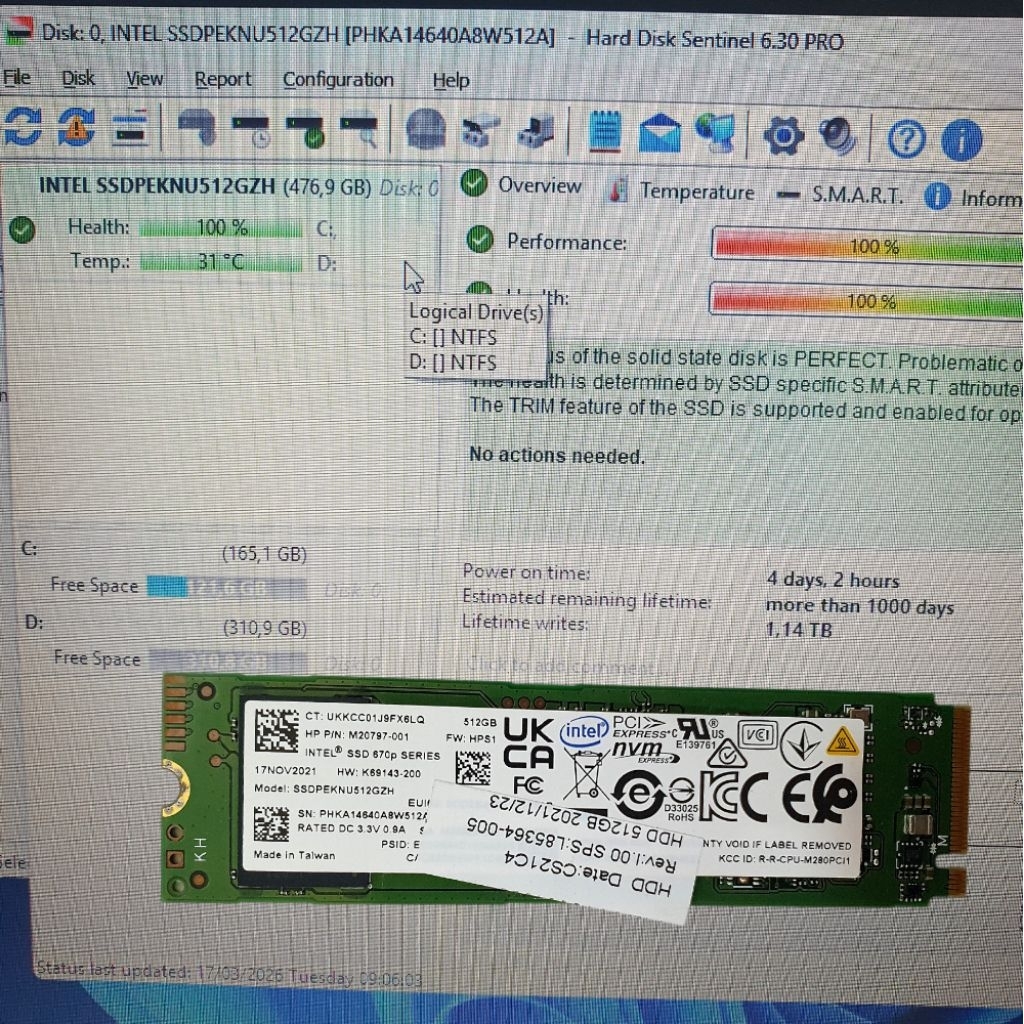 SSD M.2 NVME INTEL  670P Series 512GB real sentinel