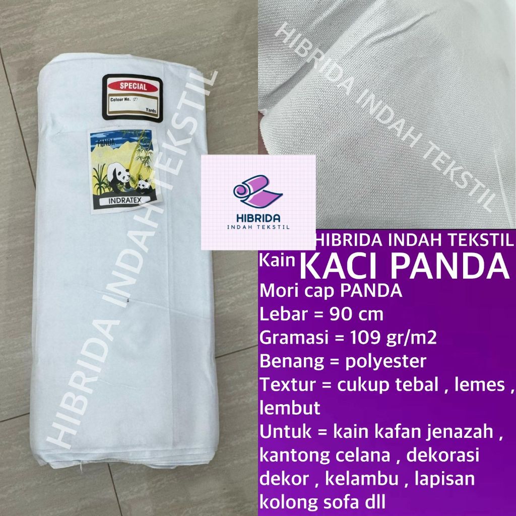 ( per 1 roll ) kain KACI KAFAN MORI cap PANDA putih polyester lebar 90 cm bahan kafan jenasah jenaza