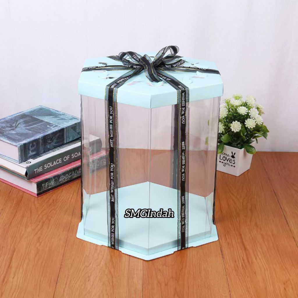 Alas 25 cm Cake Case Hexagonal / Kotak Kue bentuk Segi Enam Tutup Motif Kupu-Kupu / Gift Box / Cake 