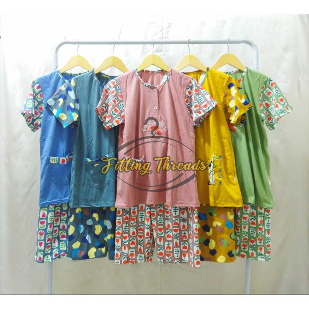 Setelan Baju Tidur Lengan Tangan Pendek Celana 3/4 Dewasa Standar Wanita / Stelan Baju Tidur Piyama 