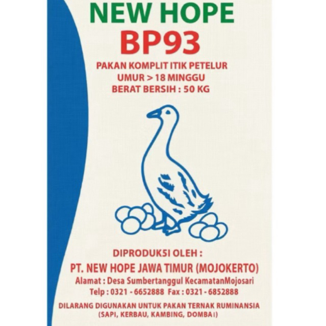 NEW HOPE BP93 50kg Pakan jadi Bebek petelur (2karung free ongkir)