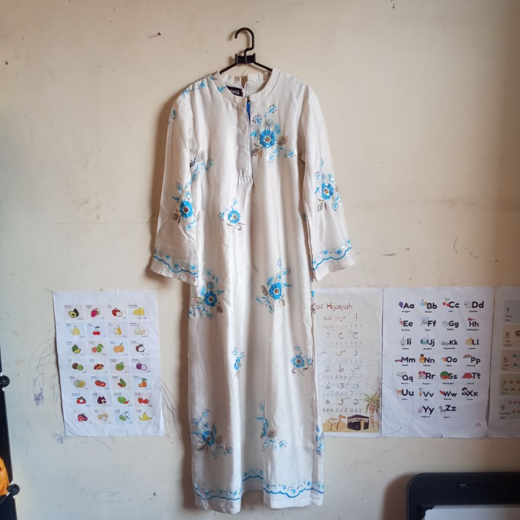 GAMIS PUTIH DEWASA MURAH BORDIR MANIK PRELOVED GRADE A