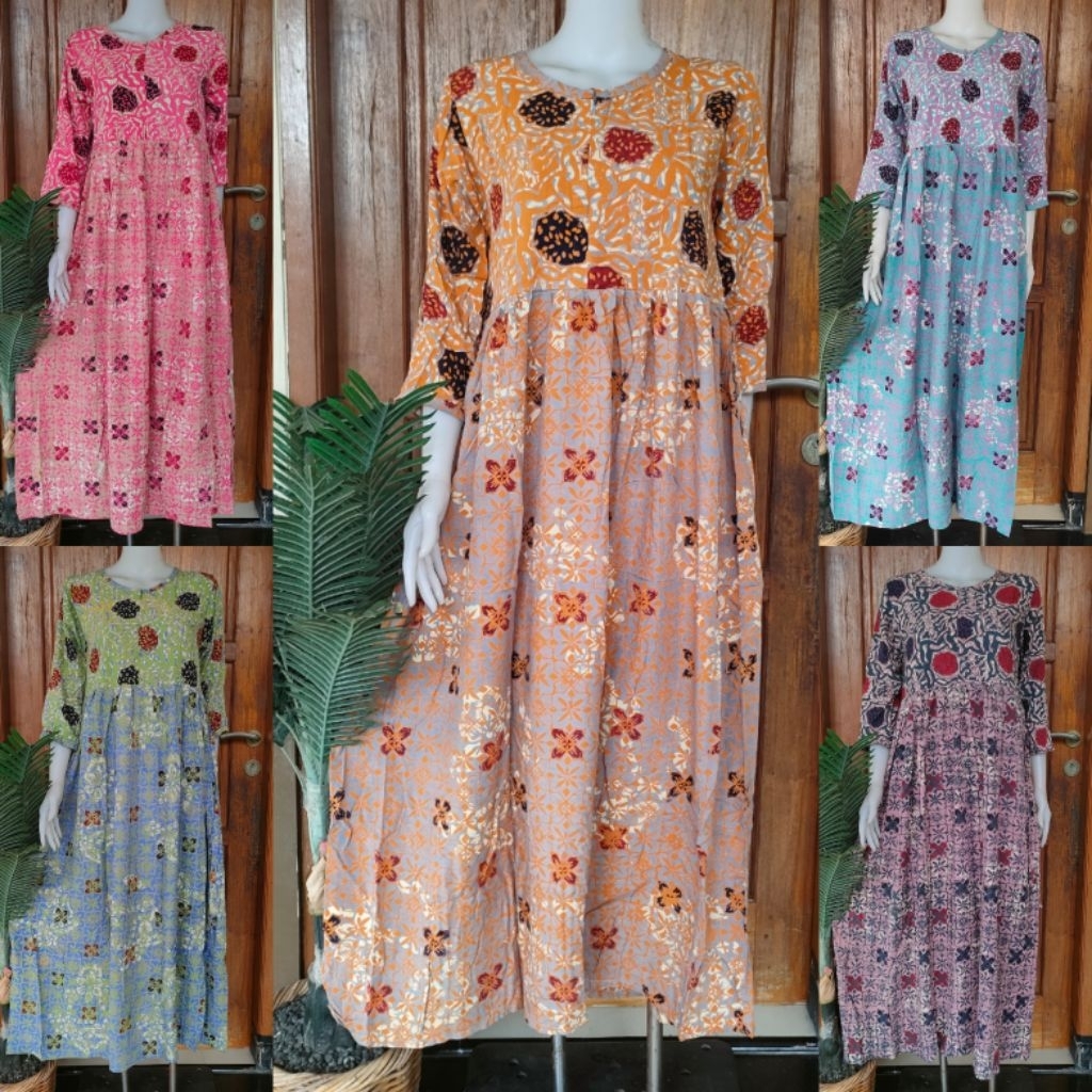 DASTER PANJANG BATIK HUZA LONGDRES WIRU BUSUI RESLETING DEPAN LENGAN PANJANG UKURAN S