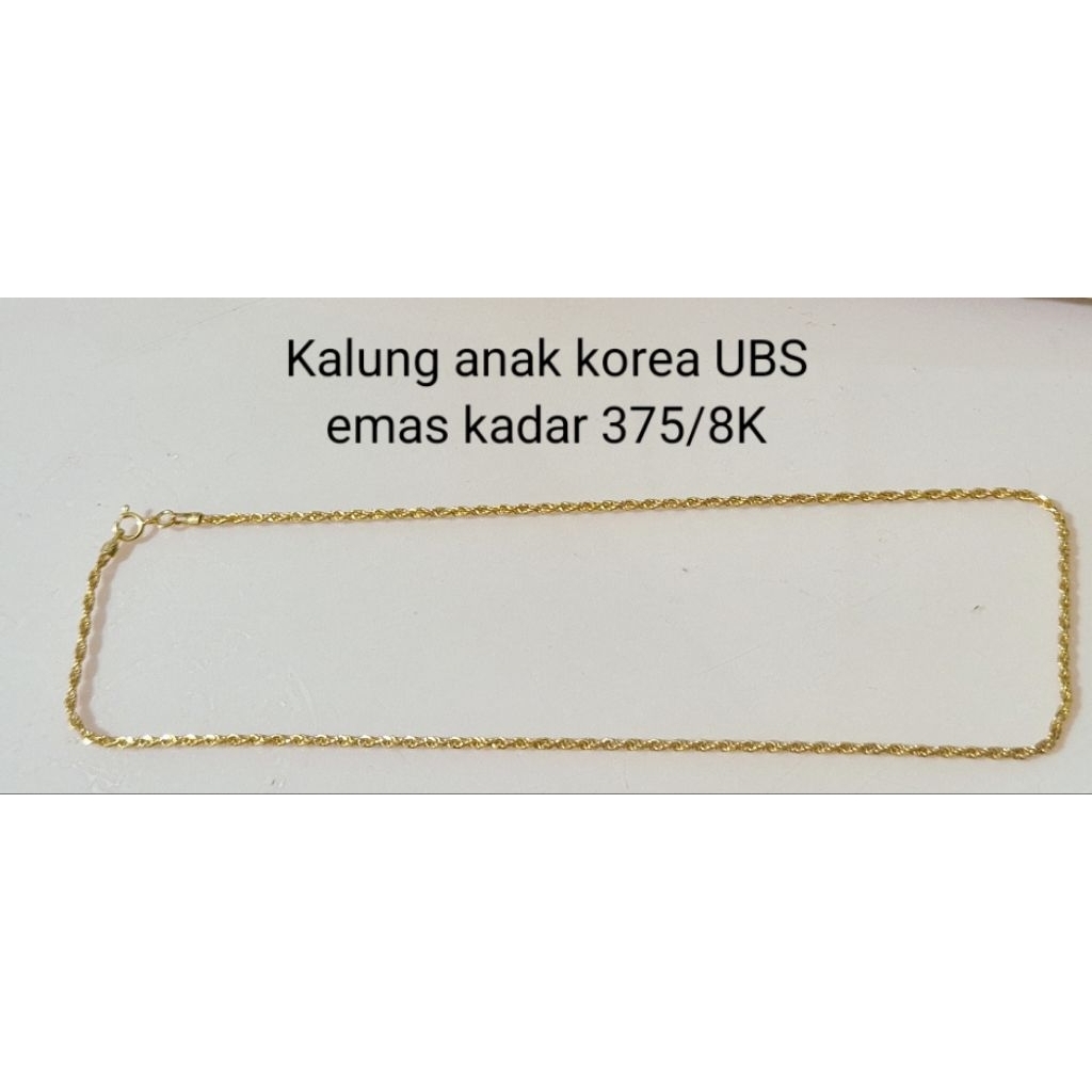 Kalung emas Korea / tambang anak U B S kadar 375/8K (1.02gr 33.5cm)