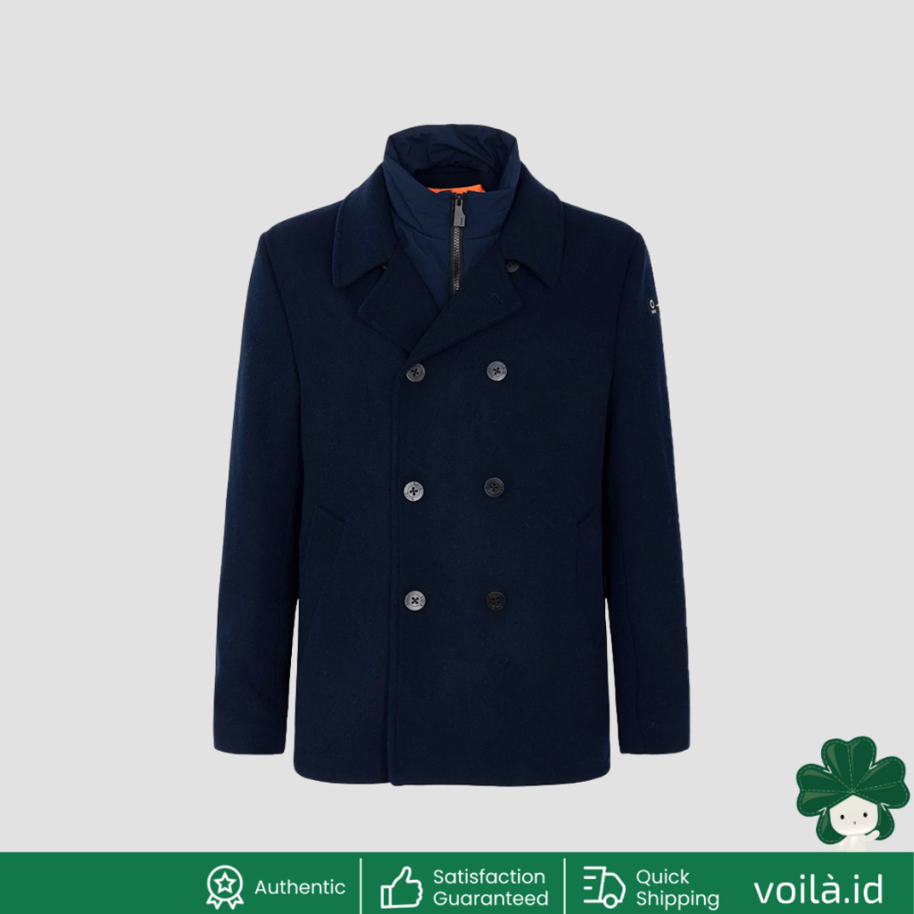 Double-Breasted Coat Wool Dark Blue Men