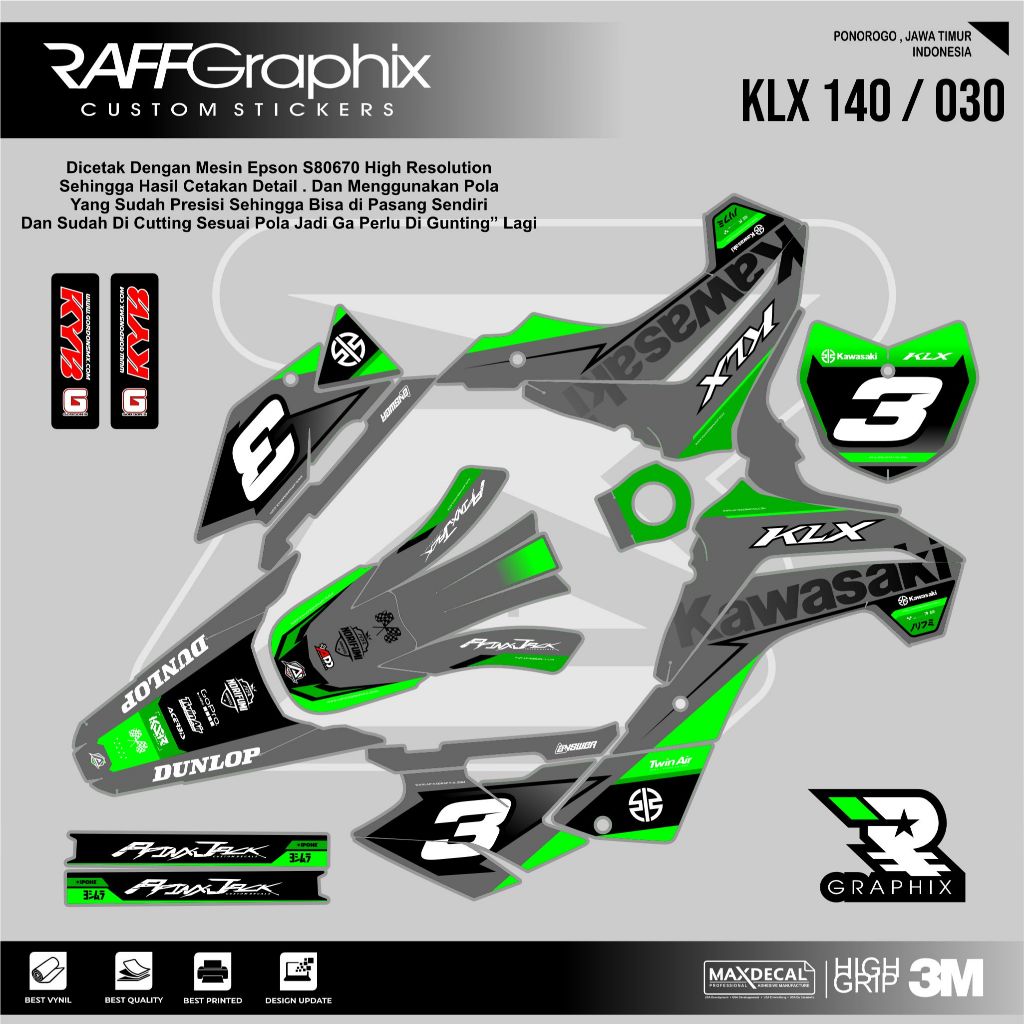 DECAL KLX 140 SUPER GLOSSY KODE 030 - DECAL STICKER KLX - STICKER KLX MURAH - DECAL KLX MURAH