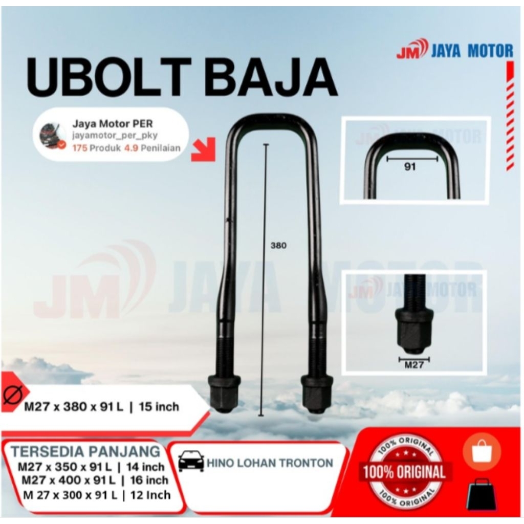 U-Bolt Baja/ Pengikat PER/ Kewel M27 Type L Gepeng BELAKANG (HINO Lohan Tronton)