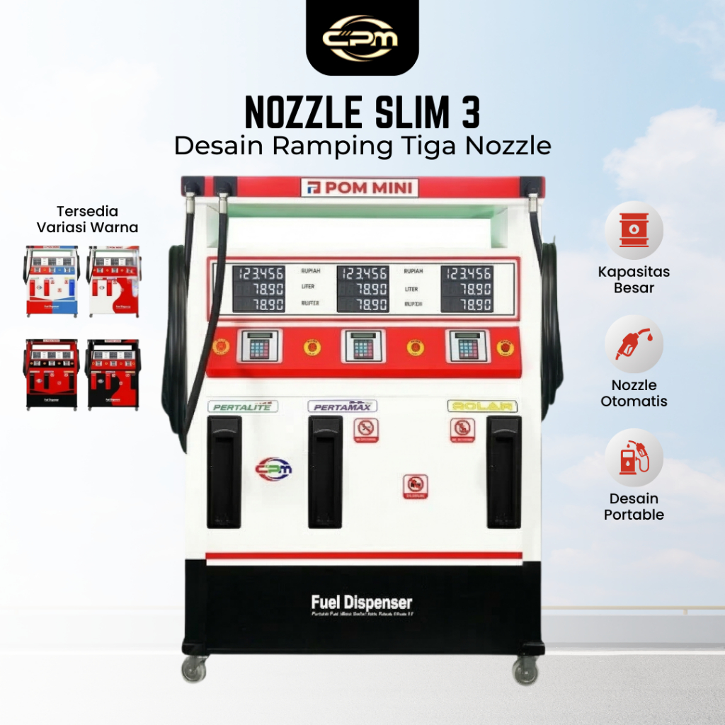 Pom Mini Pertamini CPM Digital 3 Nozzle Slim Desain Ramping Dimensi 140x75x185cm