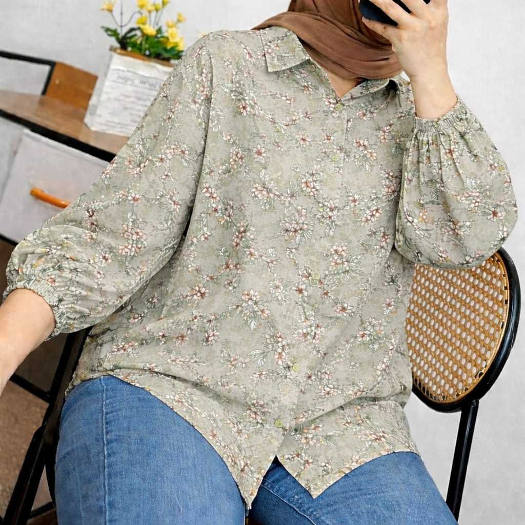 Kemeja Rayon Glinda Atasan Wanita Terbaru Motif\Kemeja Wanita Rayon Motif Lengan karet - Kemeja Jumb