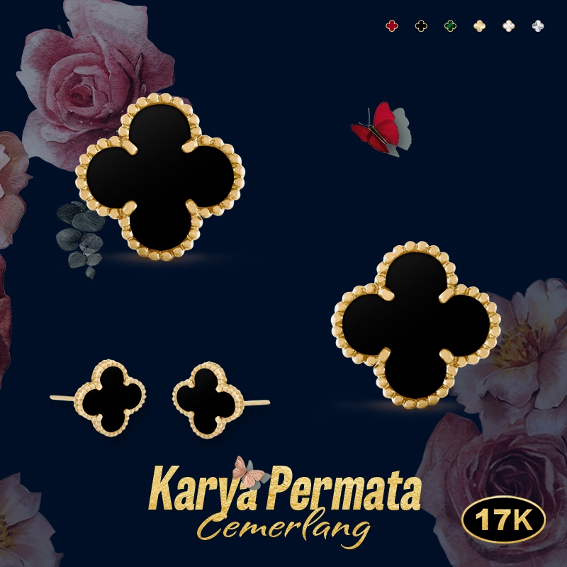 Anting-anting wanita warna hitam, anting-anting wanita emas 17K, anting-anting bulat