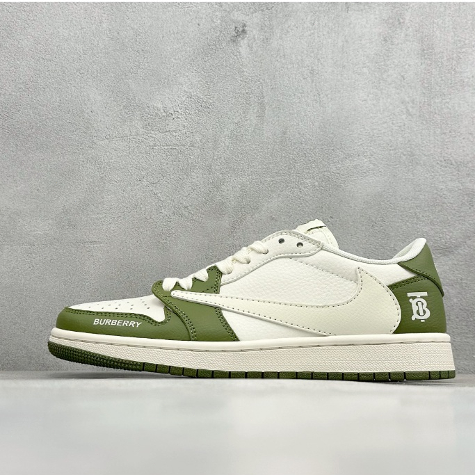 Sepatu Air Jordan 1 Low x Burberry Hijau Putih Pria Wanita Premium Anti Slip