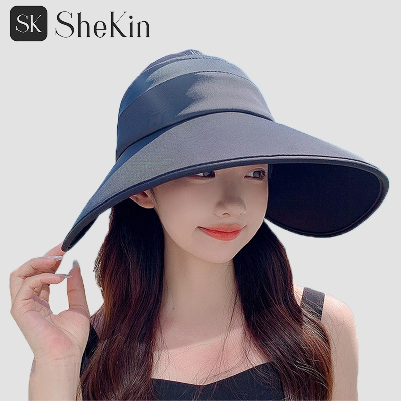 SheKin Topi matahari wanita, pinggiran lebar, topi matahari pelindung UV, topi matahari lipat