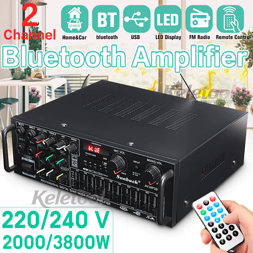 Amplifier kerndy Bluetooth 5.3 EQ Audio MAX Channel 2.1 Full Bass Subwoofer Amplifier Karaok Home Th