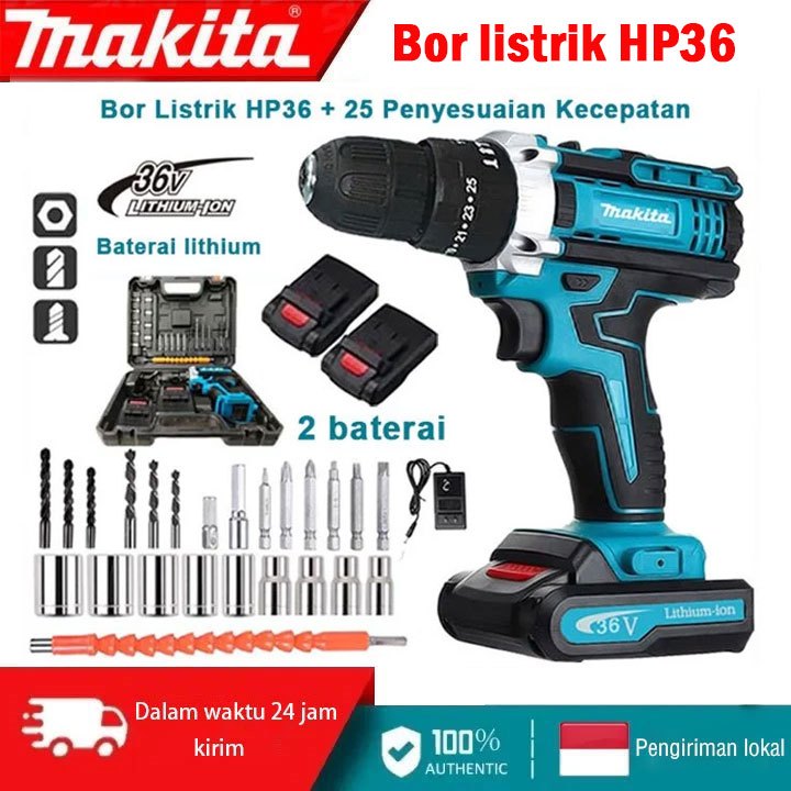 Bor listrik makita hp36 obeng listrik duabaterai set obeng listrik multifungsi