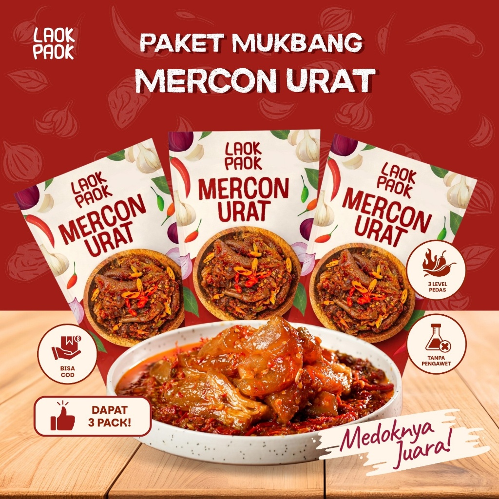 Laok Paok - Paket Oseng Mercon Urat Sapi 3 Pack - 200gr per pack / Lauk Makanan Siap Saji