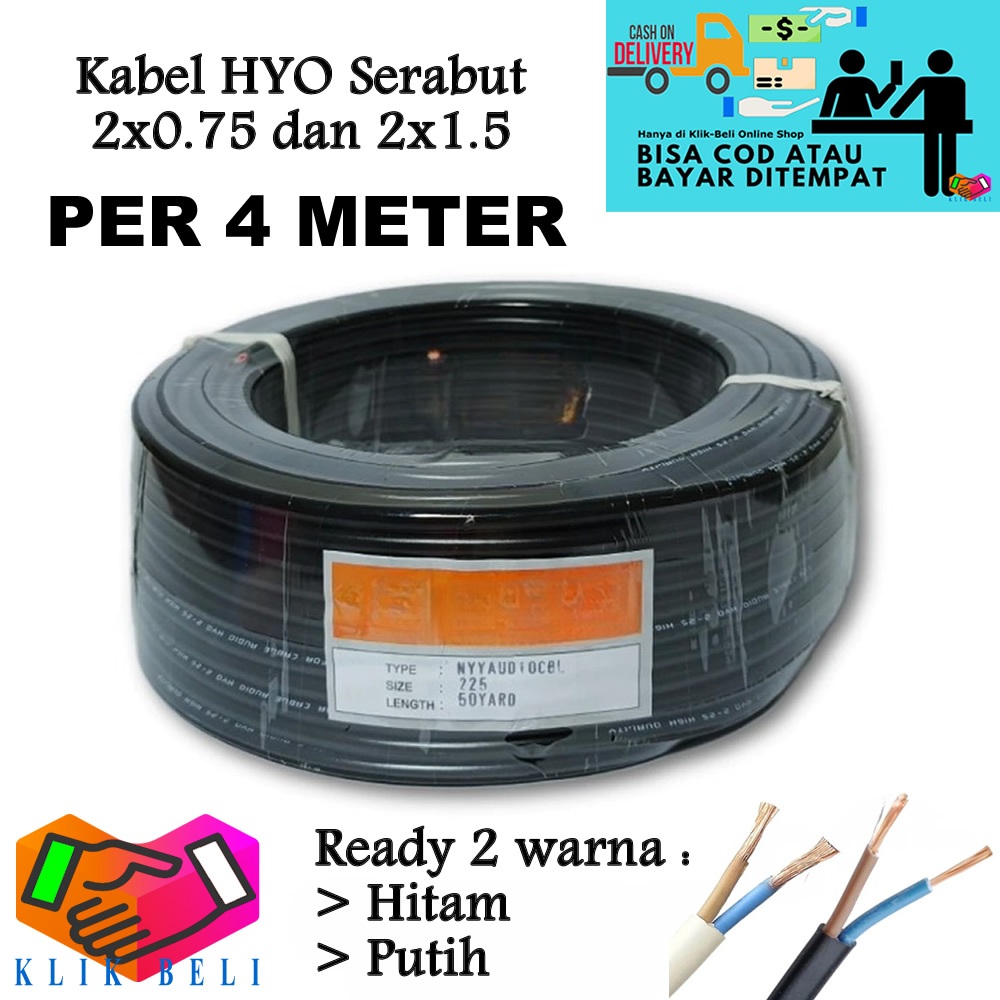 (PER 4 METER) Kabel HYO Serabut 2x0,75mm dan 2x1,5mm - Pesonacom Kabel Audio Listrik Cable Warna Put