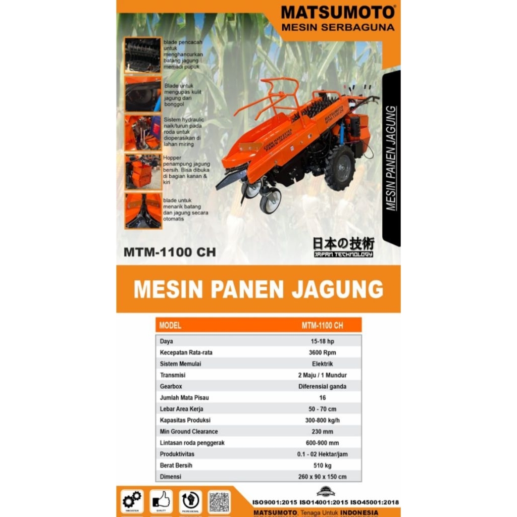 Traktor Panen Jagung Matsumoto MTM1100 CH Original