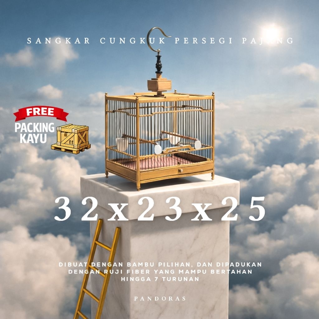 Sangkar Cungkok Kotak Minimalis Full Bambu, Ukuran 32x23x25 cm. Untuk Burung Kecil hingga Sedang.
