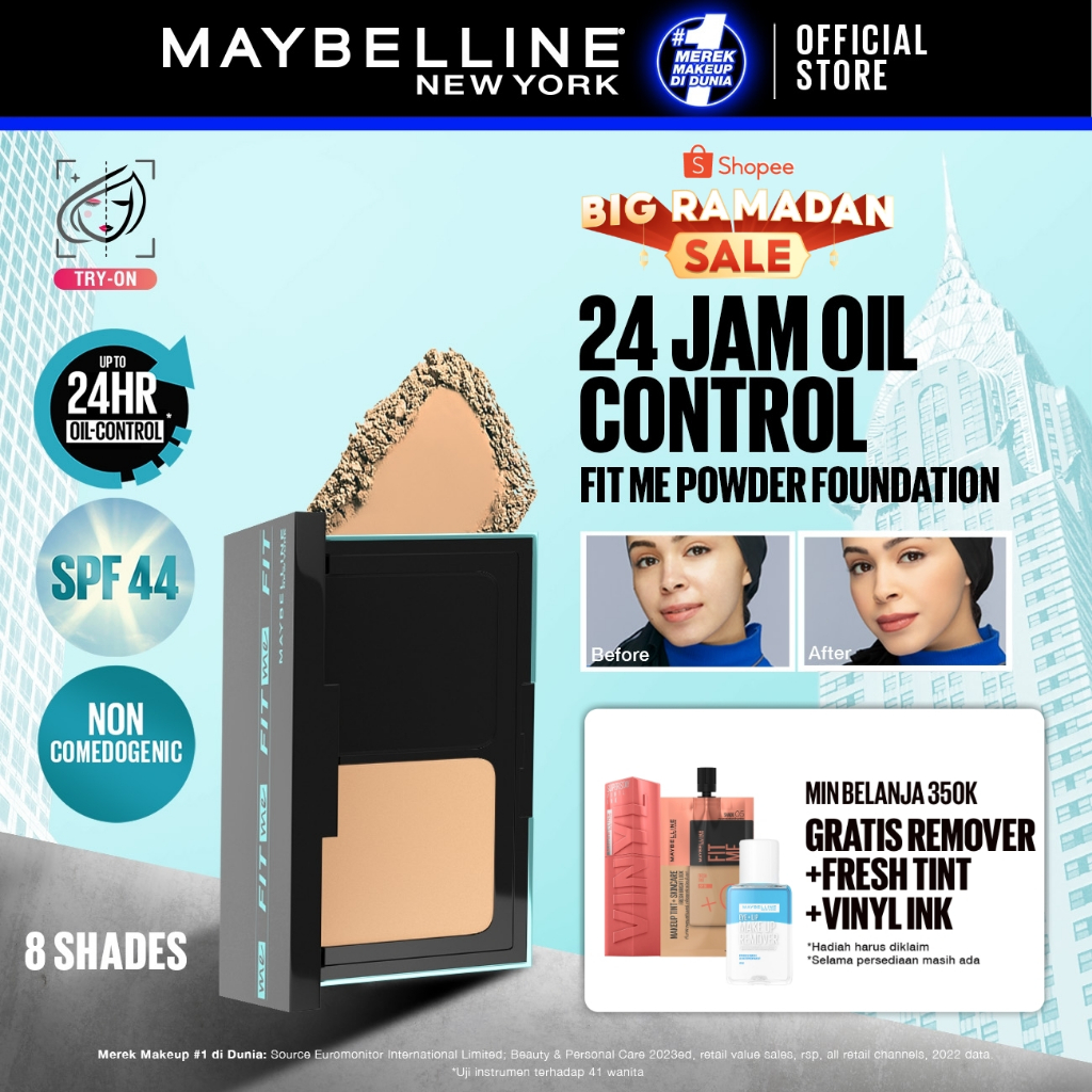 MAYBELLINE OFFICIAL Fit Me 24HR Oil Control Powder Foundation 5 gr Make up Bedak Two Way Cake TWC SP