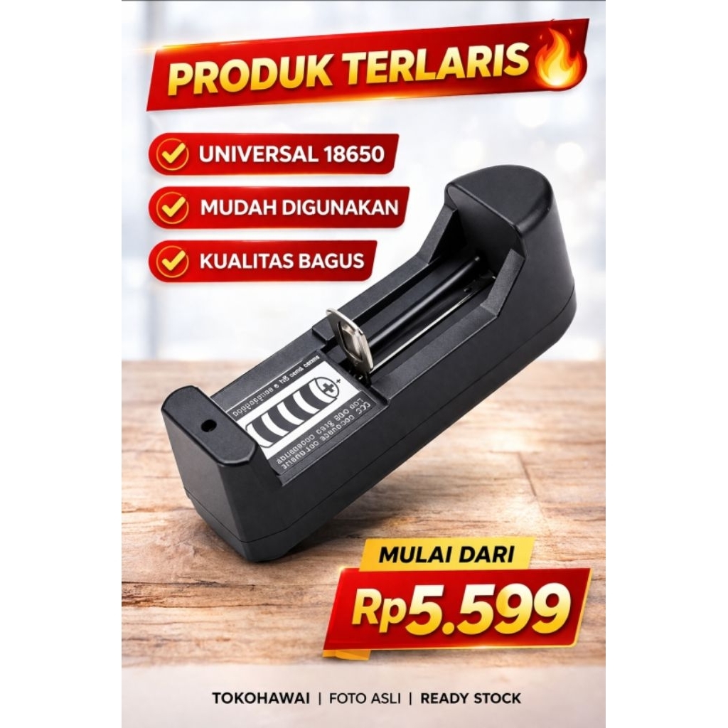 Charger Baterai 1 Slot 18650 / Charger Baterai  Universal