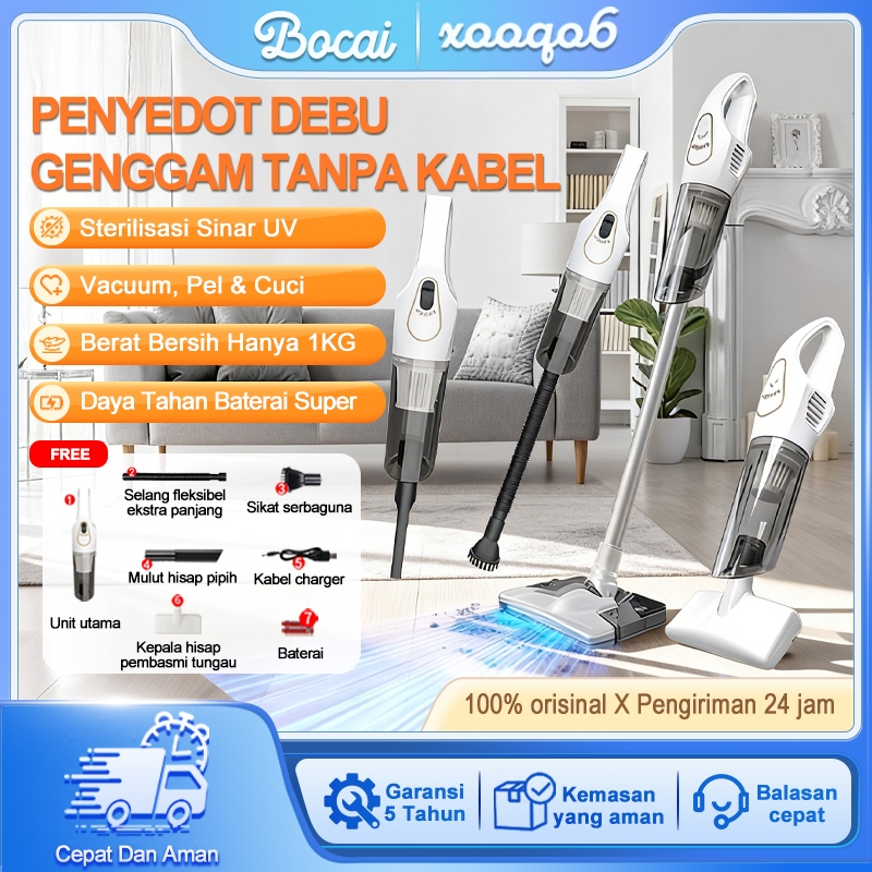 Bocai Vacum Cleaner 7 IN 1 Portable Cordless Multifungsi - Sapu Lantai Otomatis, Hapus Tungau