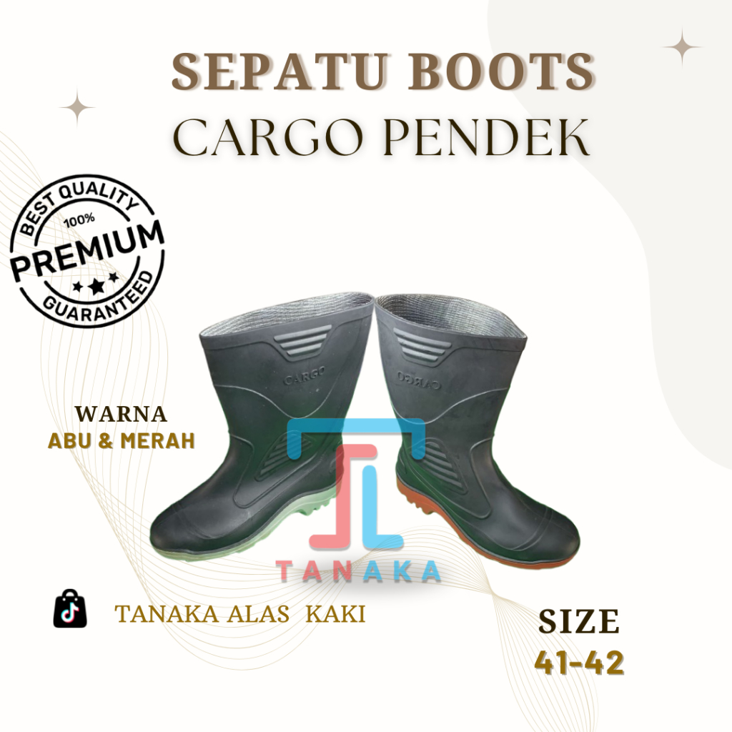 Sepatu Boots CARGO PENDEK size. 41-42 | Sepatu Boots Pria Karet Anti Air Sepatu Hujan Kerja Lapangan