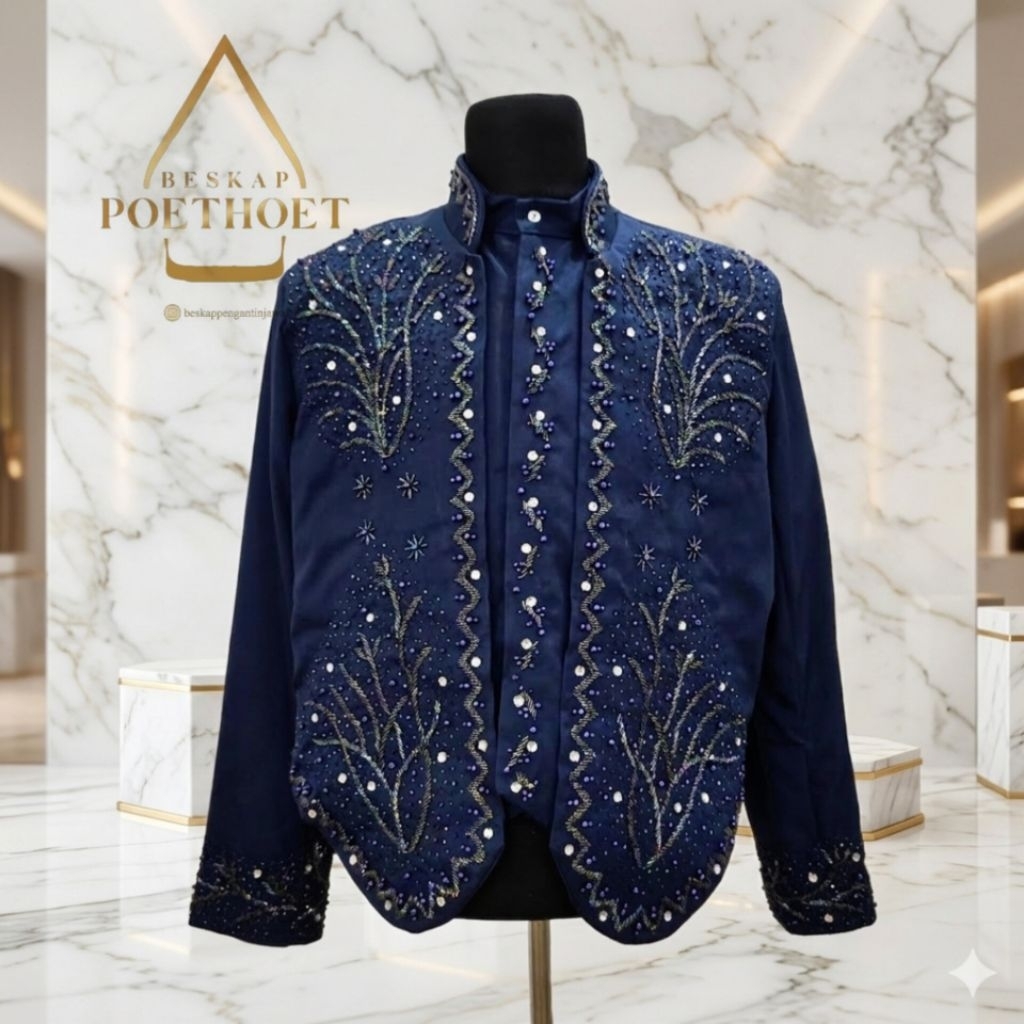 Beskap pengantin jawa biru navy blue payet