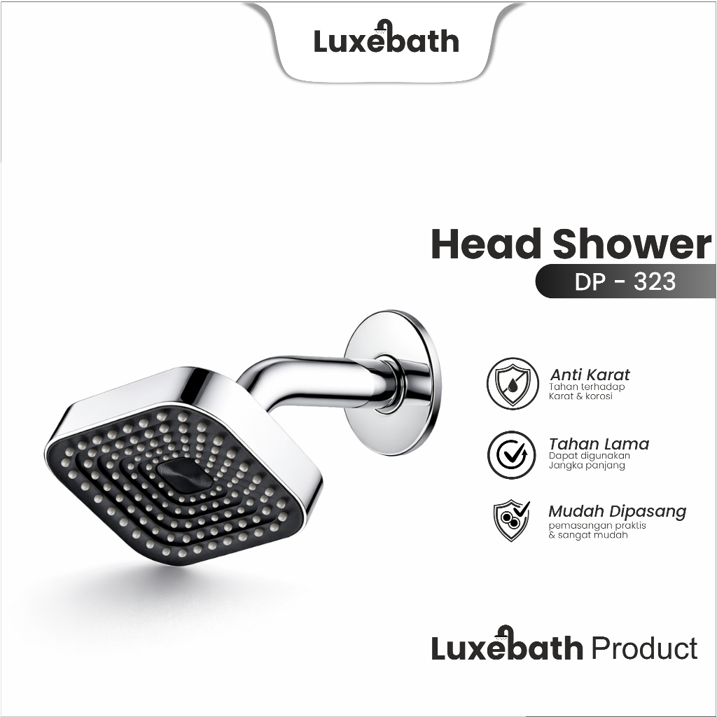 Head Shower Mandi Bentuk Kotak Hitam Silver Bahan Abs Chrome DP-323+WG-238-Silver