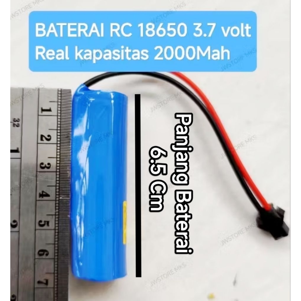 Baterai RC 18650 3.7volt kapasitas real 2000Mah soket hitam 2 pin 3.7volt