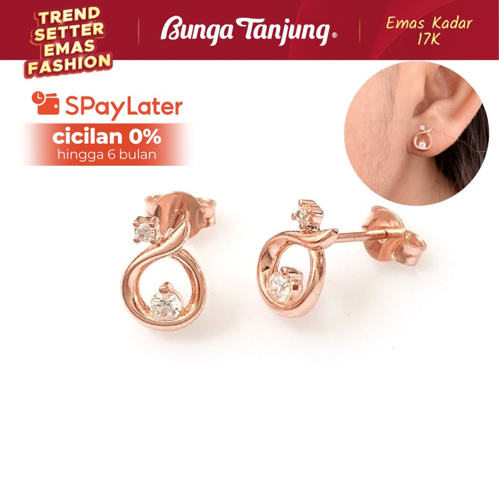 ANTING TINDIK ZINNIA CRUVE - EMAS 17K - BUNGA TANJUNG GOLD
