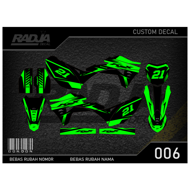 DECAL STICKER GORDON (006) DEKAL STIKER FULLBODY KAWASAKI LX KLX MERAH KUNING HIJAU BIRU GOLD EMAS O