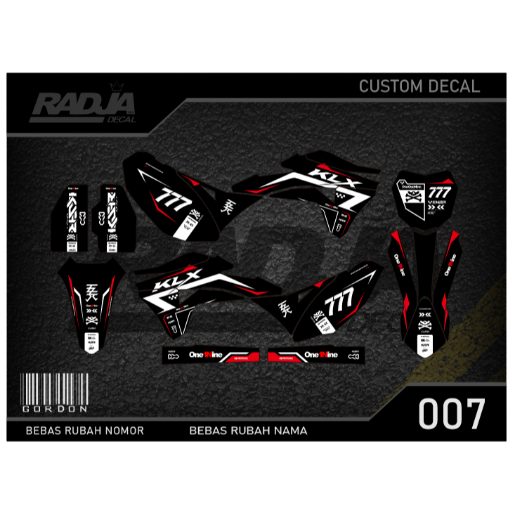 DECAL STICKER GORDON (007) DEKAL STIKER FULLBODY KAWASAKI LX KLX MERAH KUNING HIJAU BIRU GOLD EMAS O