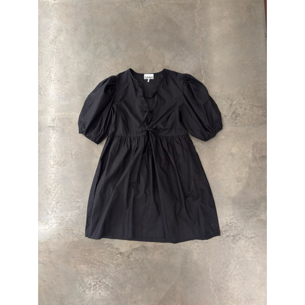 GANNI Black Cotton Babydoll Dress S