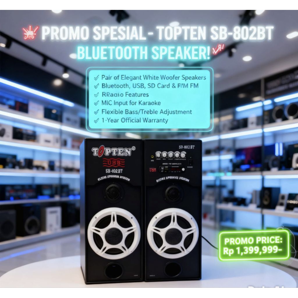 speaker aktif merek TOP TEN SB802BT / SB608BT