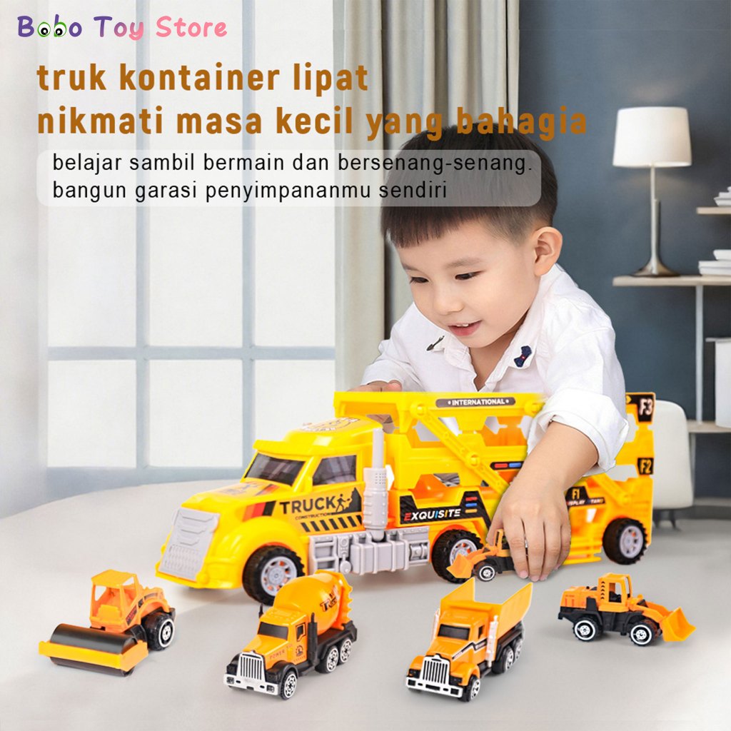 BOBO Mainan Mobil Truk Container Kendaraan Teknik Anak 2in1 Lipat Jadi Terowongan Mobil Truck Mainan