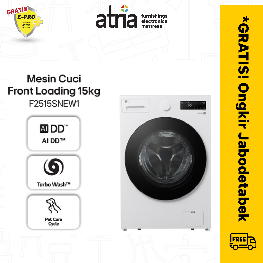 LG Mesin Cuci Front Loading 15Kg F2515SNEW1 AI DD Inverter