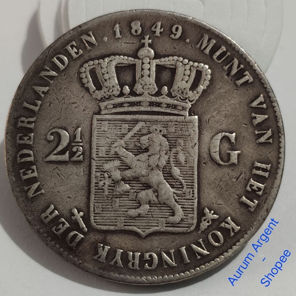 W22.5G.22-- 1 PC KOIN PERAK KUNO ASLI 2.5 GULDEN WILLEM II KONING TH 1849. -- SILVER COIN --