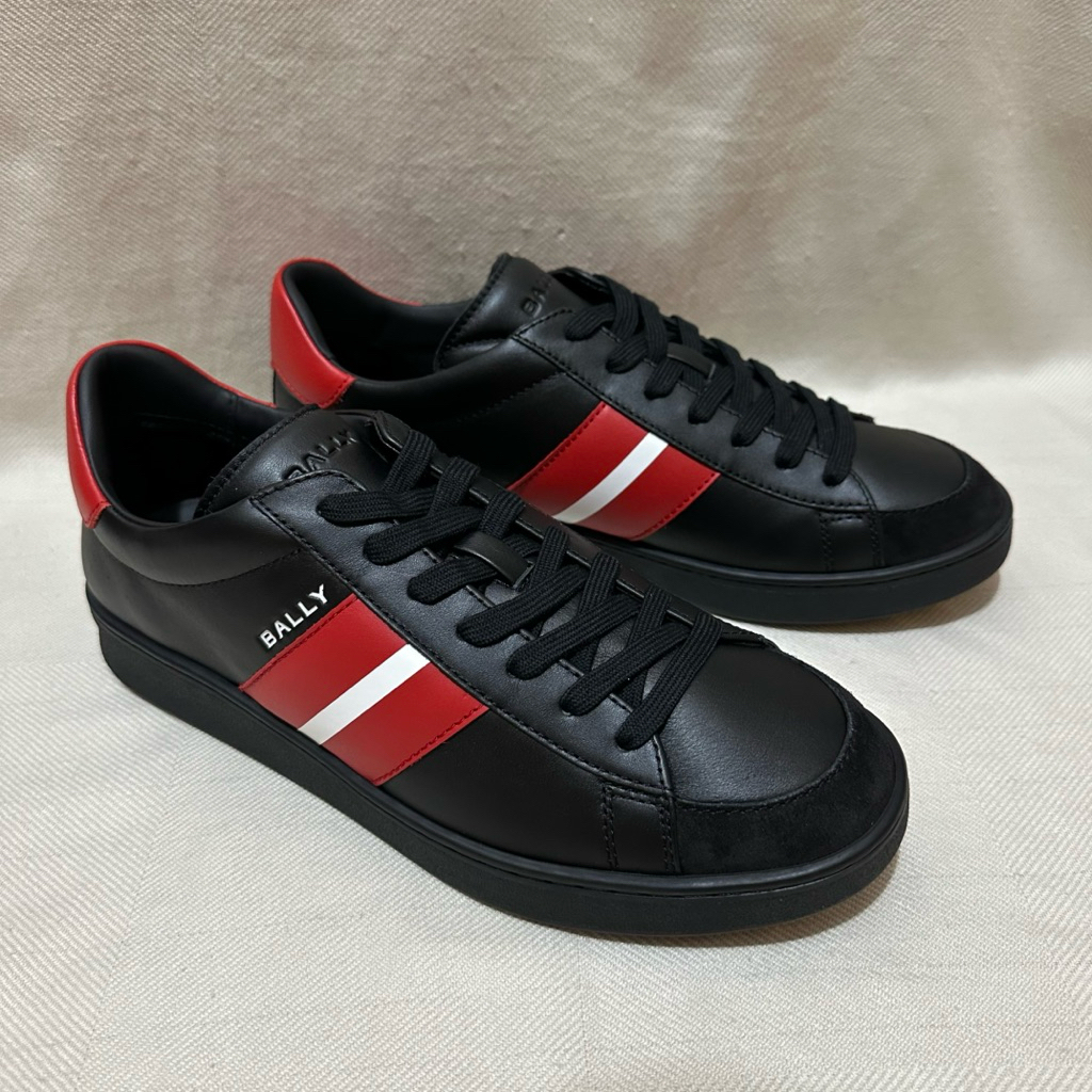 Bally Thiago Leather Sneakers Black Red Original Authentic 100% - Sepatu Pria