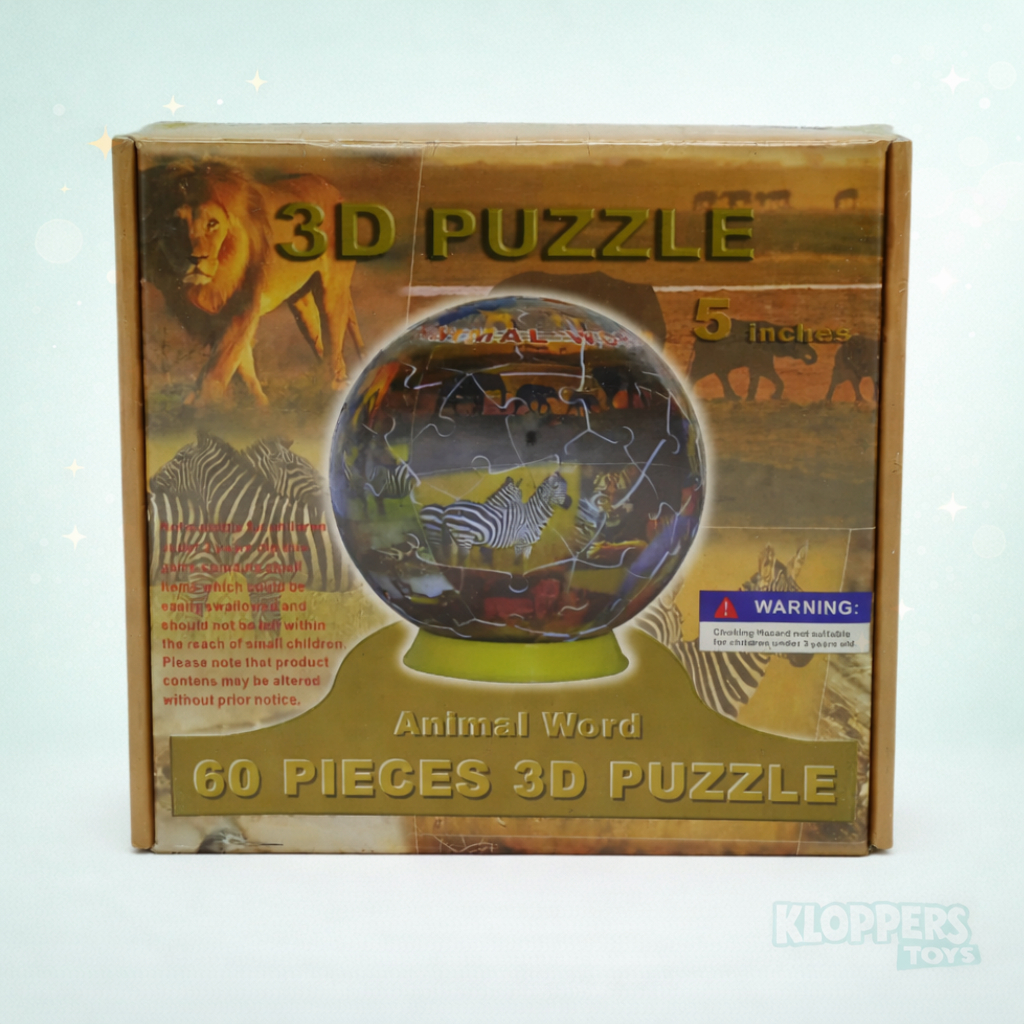 Mainan Edukasi 3D Puzzle Ball 60 Pieces Jigsaw 5 Inchi Animal Word