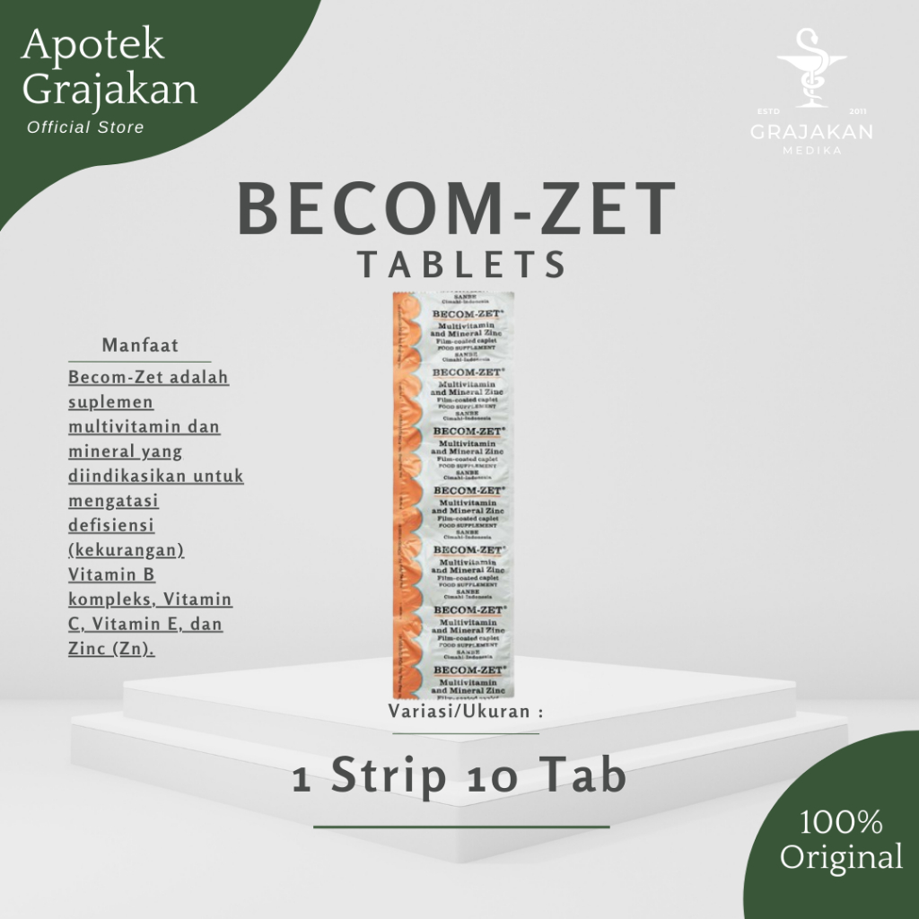 Becom-Zet 1 Strip 10 Kaplet - Multivitamin Suplemen Vitamin B, C, E, dan Zinc