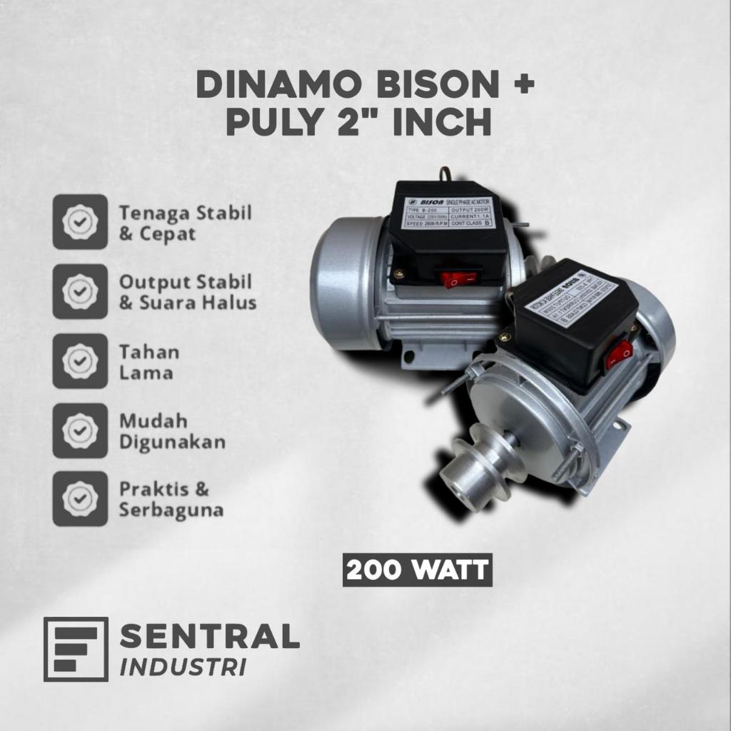 Dinamo Penggerak Serbaguna Bison 200 Watt 2800RPM Complit Pully 2" Inch