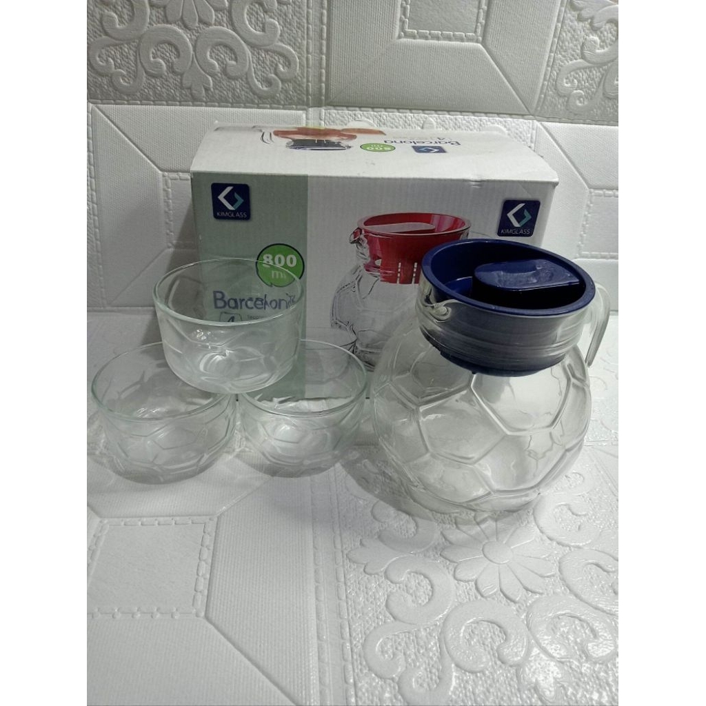 Teko Set Pitcher Set Barcelona Drink set Teko Kaca Plus Gelas Kim Glass Barcelona 4Pcs Drink Jar Set