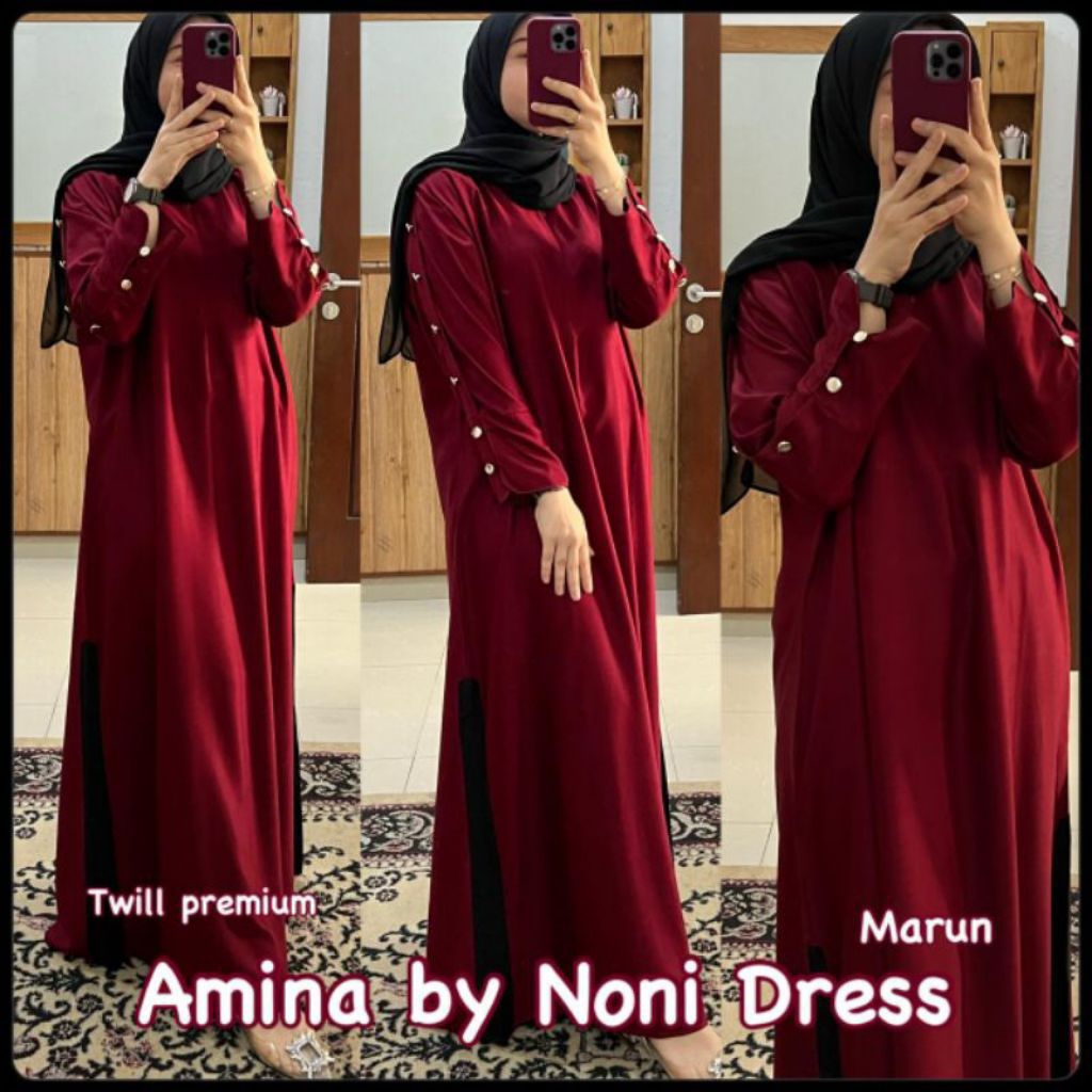 Daster Arab NONI AMINA Gamis Maxi Dress Semi Kaftan Twill Premium Busui Friendly