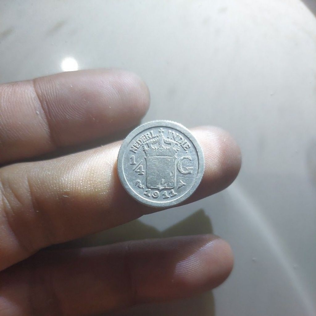 Koin perak 1/4 Gulden 1911. VF+ bagus.