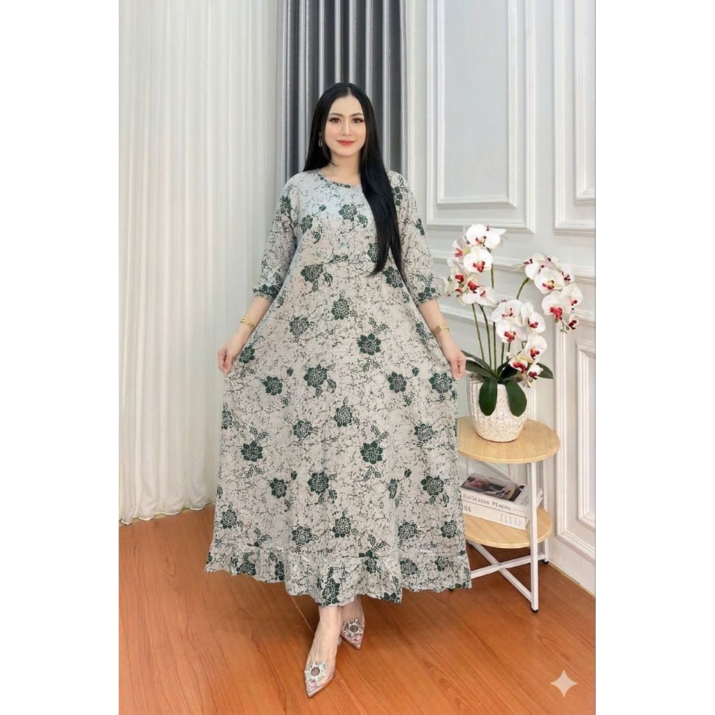 Daster Jumbo Dress Midi Busui Ld. 120 Moatif Frozen Bunga Kain Rayon Premium
