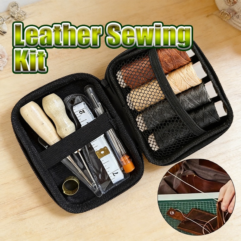 28PCS/Set Perlengkapan Jahit Kulit dengan Benang Jahit, Jarum Perbaikan Jok, dan Penusuk Alat jahit 