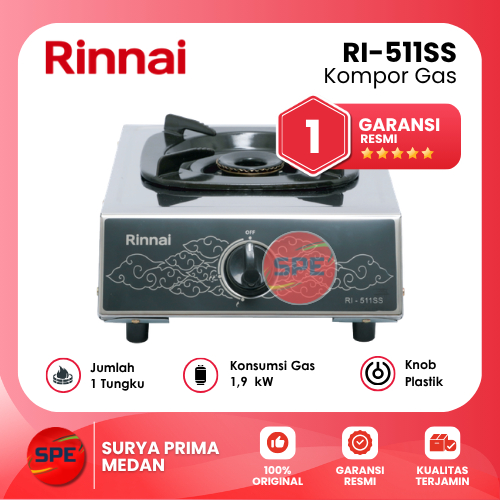KOMPOR GAS 1 TUNGKU RINNAI RI-511SS / RI511SS GARANSI RESMI (MEDAN)