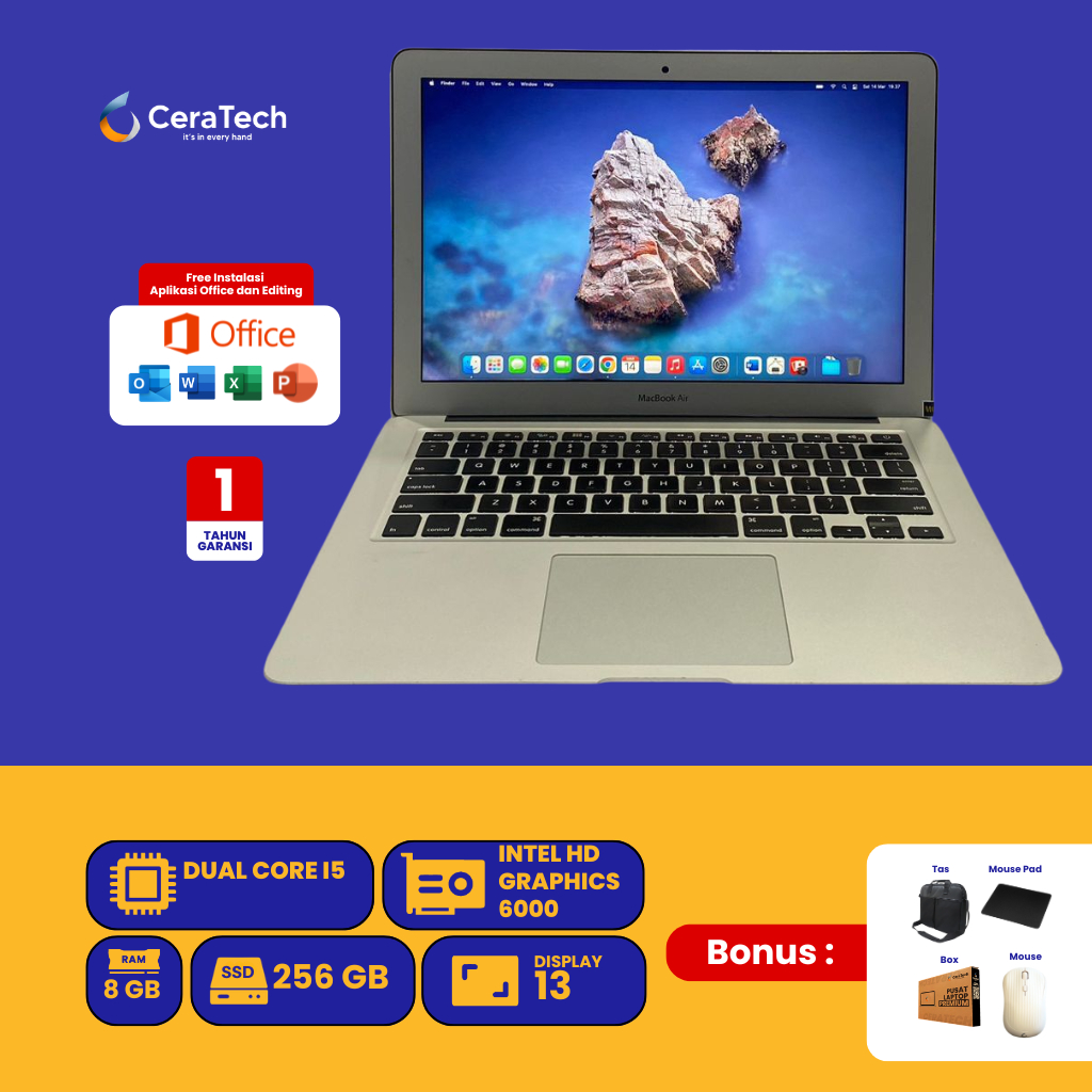 LAPTOP MACBOOK AIR 2017 DUAL CORE I5 RAM 8 SSD 256 GB