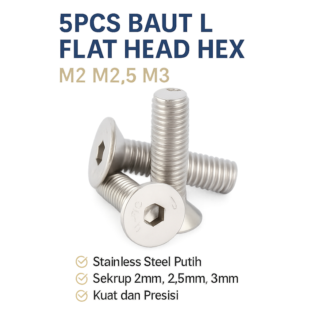 5pcs Baut Hex L Flat Head M2 M2.5 M3 Sta