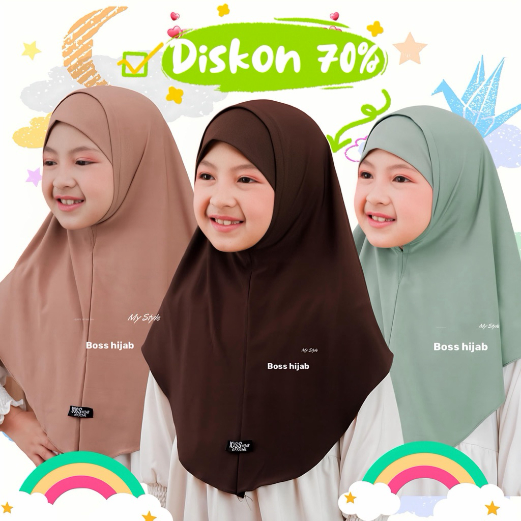 BOSShijab anak/ jilbab anak (kerut dagu karet) bayi tk sd sekolah bergo ZEEVA usia 0-6bulan 1 2 4 th